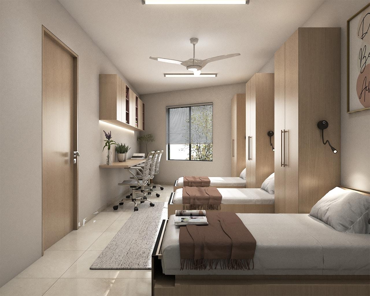Triple sharing room — wide view